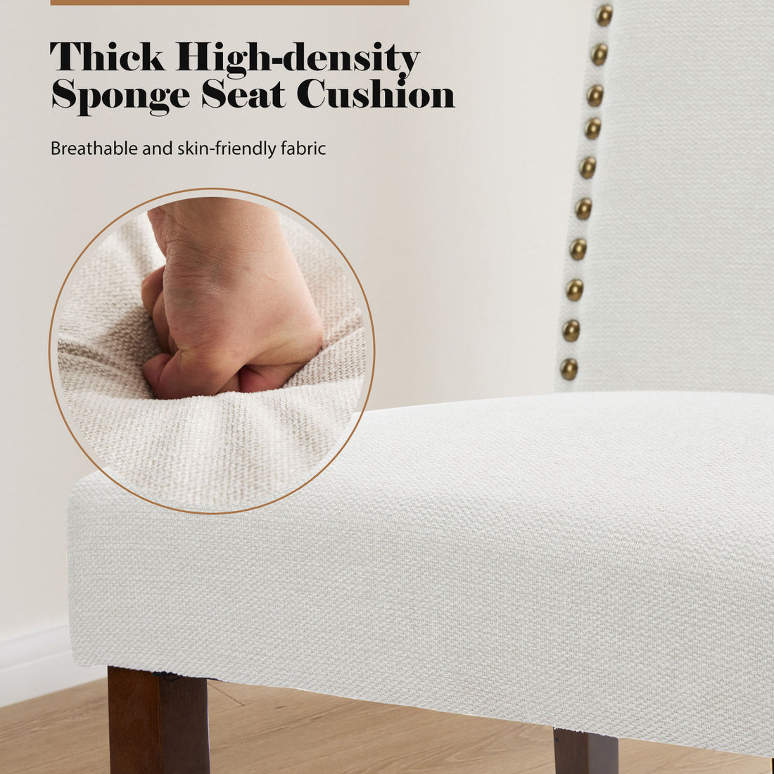 Modern Armless Dining Chairs With Upholstered Fabric,Nailhead Trim And Wood Legs