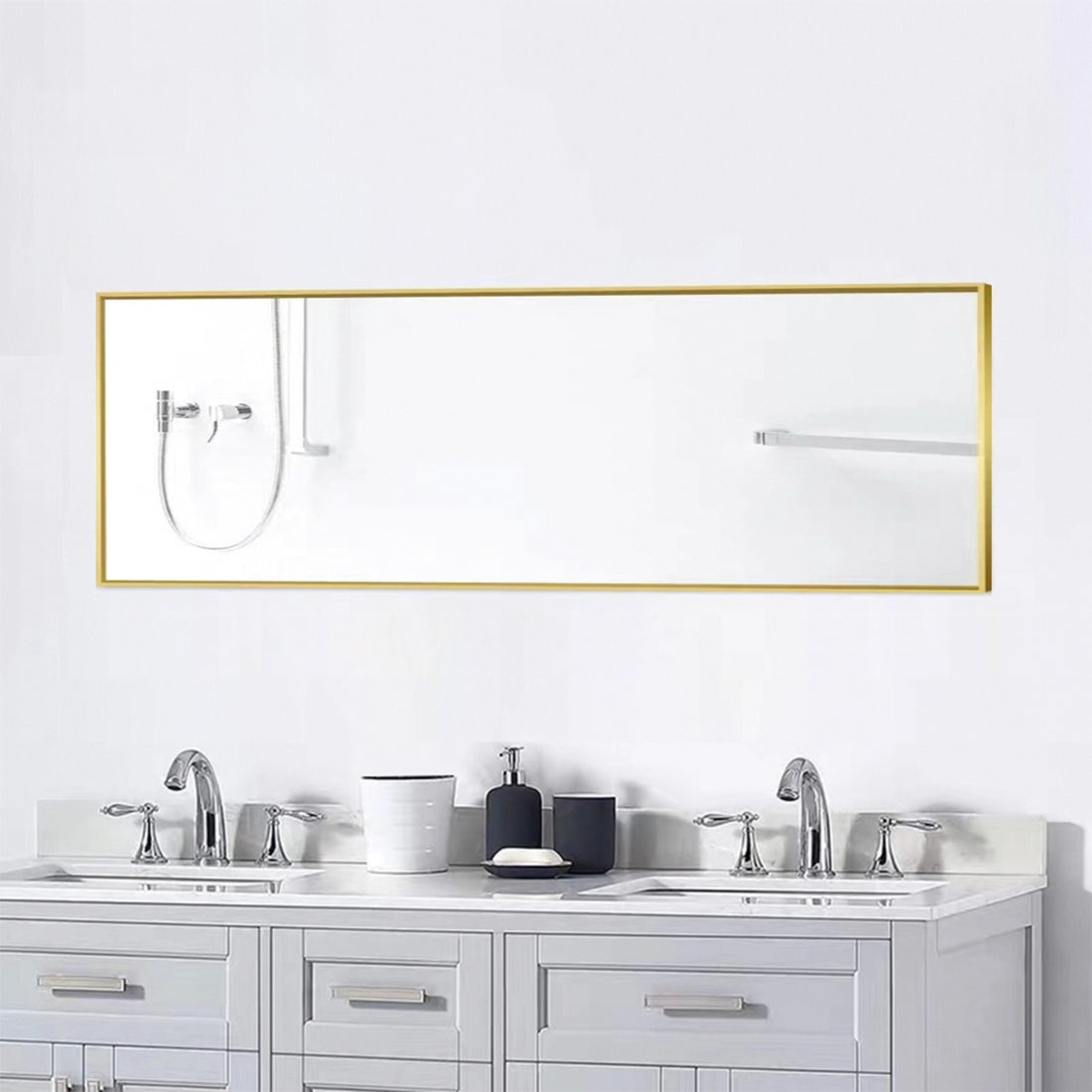 Tempered 59x16 Tall Full-Length Mirror With Stand, Gold Wall Mounting