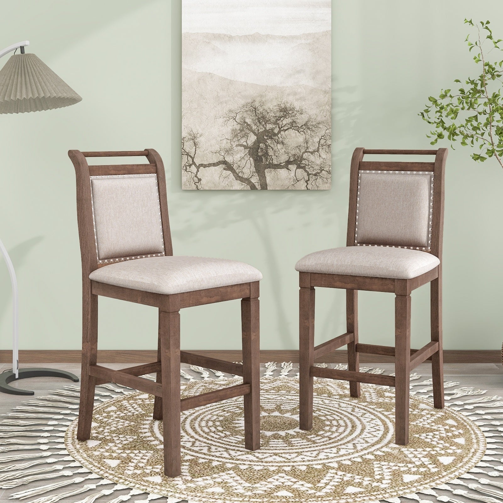 TOPMAX 3-Piece Wood Counter Height Dining Set With 2 Upholstered Chairs