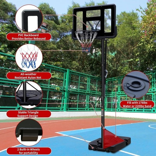 Teenagers Portable Basketball Hoop Height Adjustable Basketball Hoop Stand 7.5ft - 10ft With 44 Inch Backboard And Wheels For Adults Teens