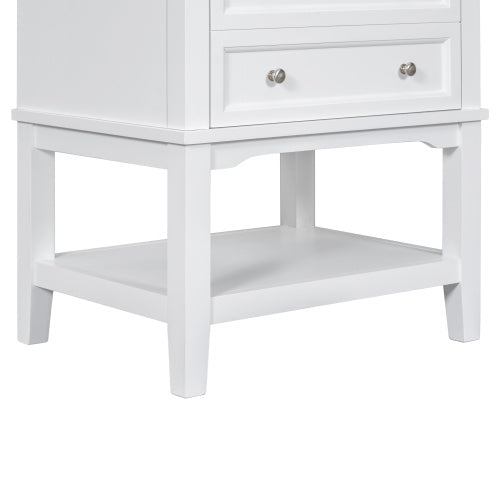 24 Bathroom Vanity With Sink, Bathroom Storage Cabinet With Drawer And Open Shelf, Solid Wood Frame, White