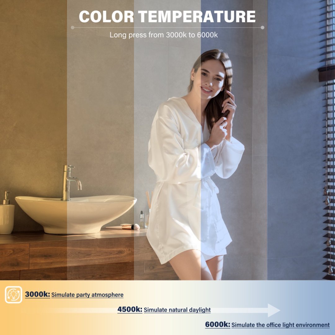 Bathroom Vanity Mirror With Light For Wall Smart LED Frame Makeup Mirror For Over Sink Dimmable 3 Colors Temperature Anti-Fog Memory Function Vertical & Horizontal