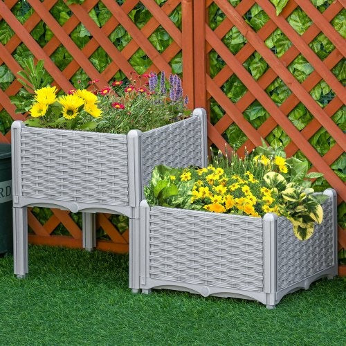 Outsunny 2 Piece Raised Garden Bed With Legs, Self-Watering Planter Box Raised Bed To Grow Flowers, Herbs  Vegetables, Gray