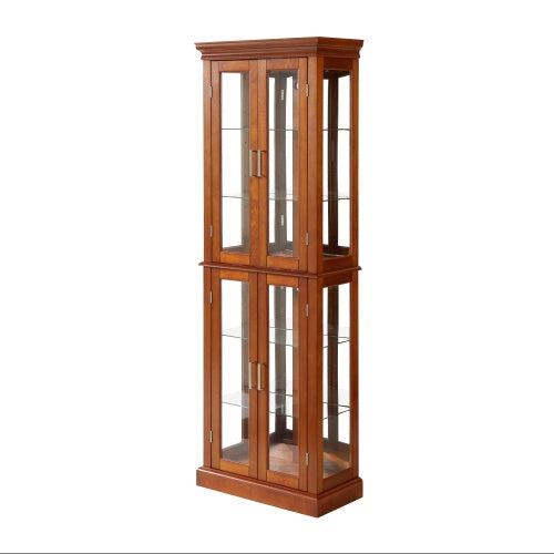 Curio Cabinet Lighted Curio Diapaly Cabinet With Adjustable Shelves And Mirrored Back Panel, Tempered Glass Doors