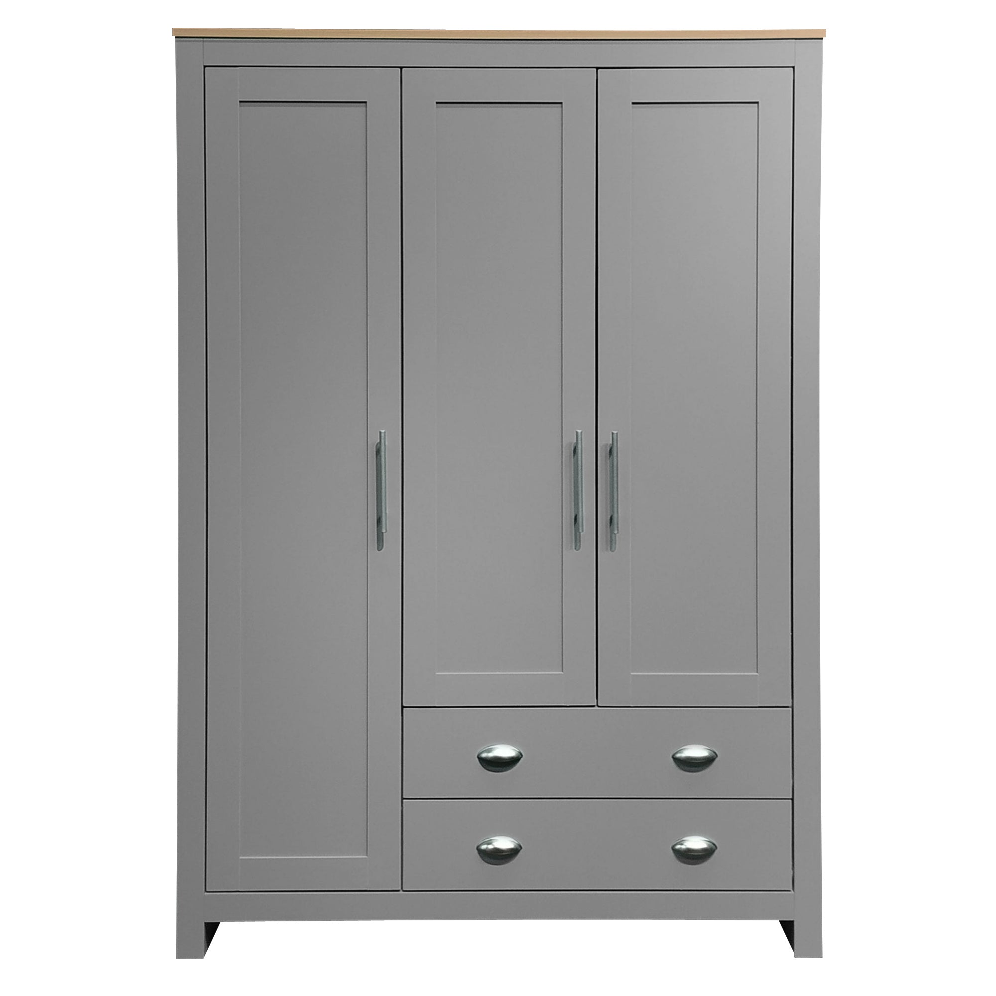 Three-door Storage Wardrobe With Cabinet And Two Rails, Grey