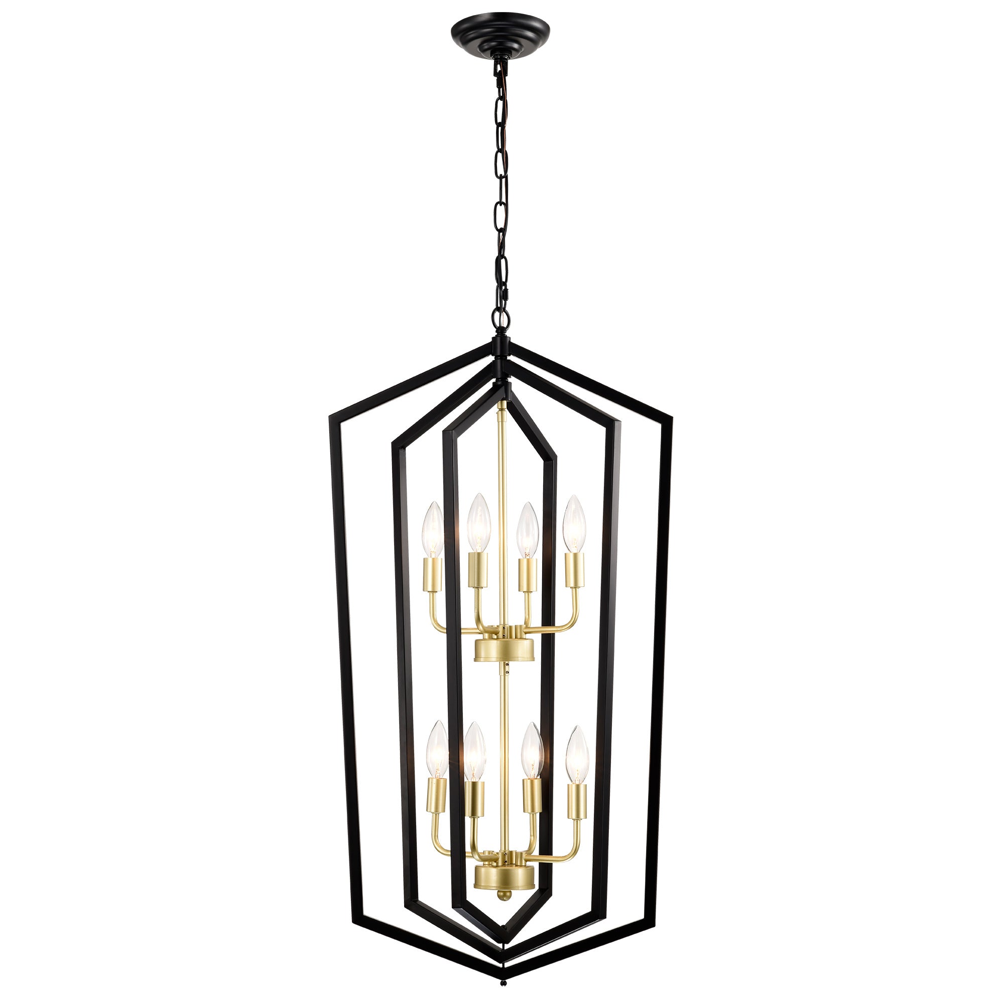 8-Light Lantern Tired Farmhouse Ceiling Hanging Light Black Chandelier Metal Modern Pendant Light Fixtures For Kitchen Island Dining Room Living Room Foyer Entryway E12 Bulbs Not Included