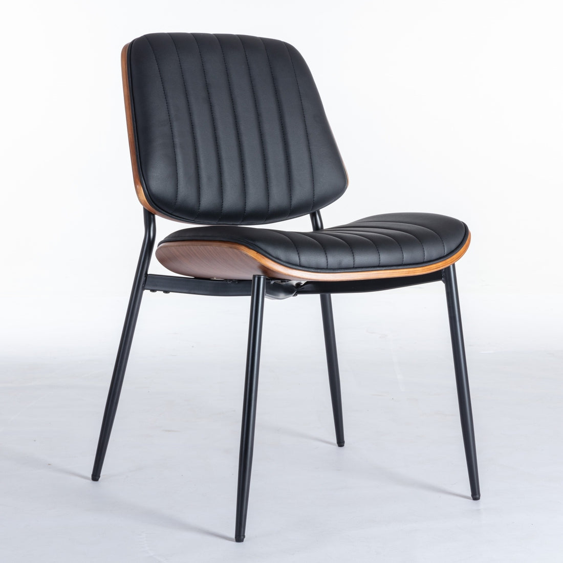 A&A Furniture, Dining Chairs Set Of 2 Mid Century Modern Retro Faux Leather Chair With Walnut Bentwo