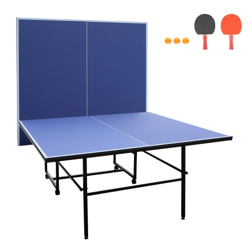 9ft Mid-Size Table Tennis Table Foldable & Portable Ping Pong Table Set For Indoor Games With Net, 2 Table Tennis Paddles And 3 Balls