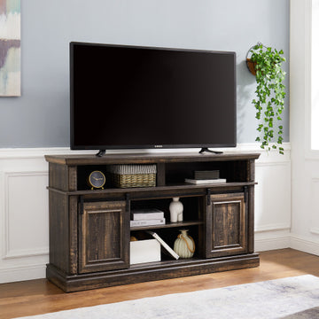 Media Console Table With Storage Cabinet, Mid Century Style Entertainment TV Table, Multipurpose Sliding Door TV Cabinet Large Storage Space,
