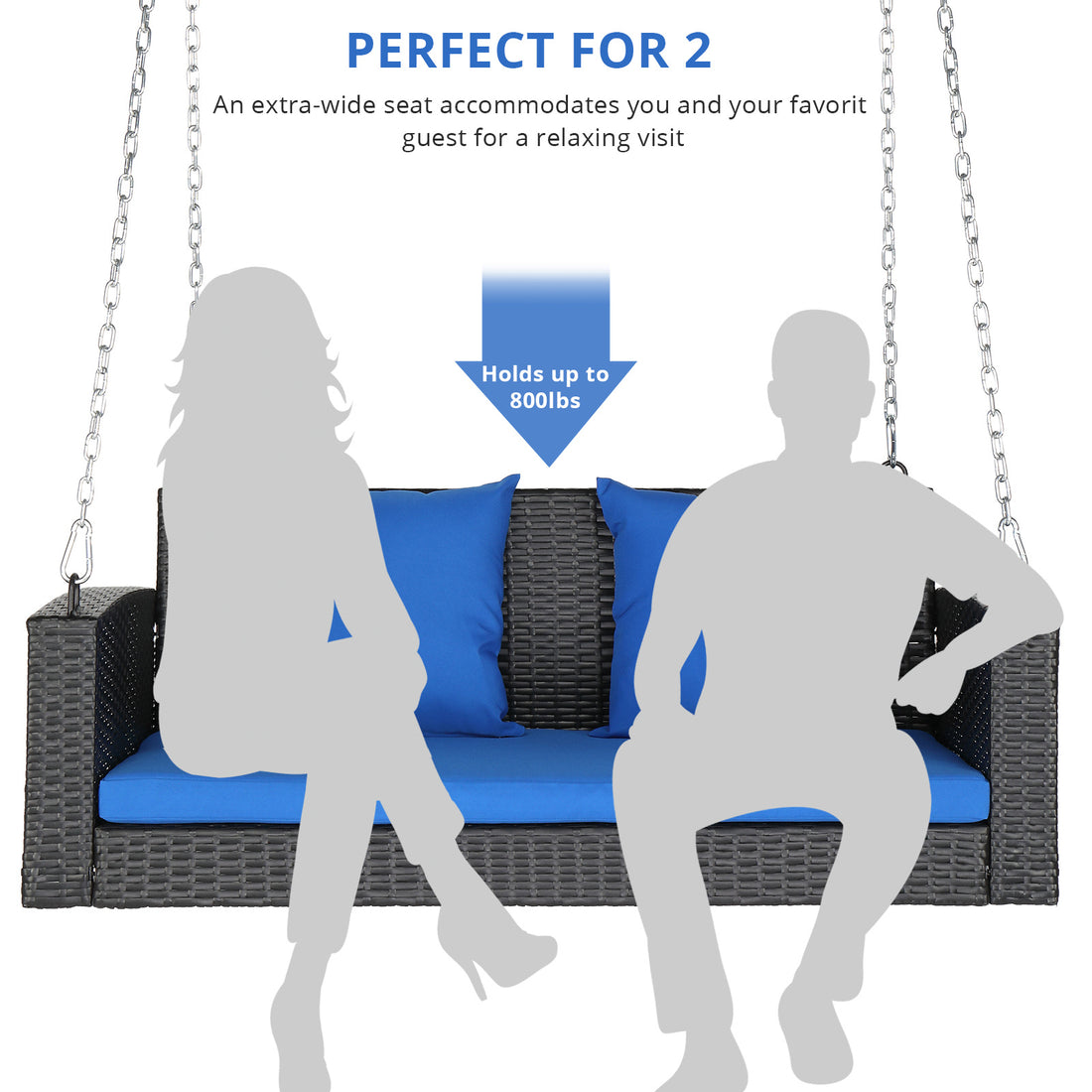 4ft Black Rattan Blue Cushion 4.5mm Iron Chain Woven Rattan Swing, Excluding Swing Frame