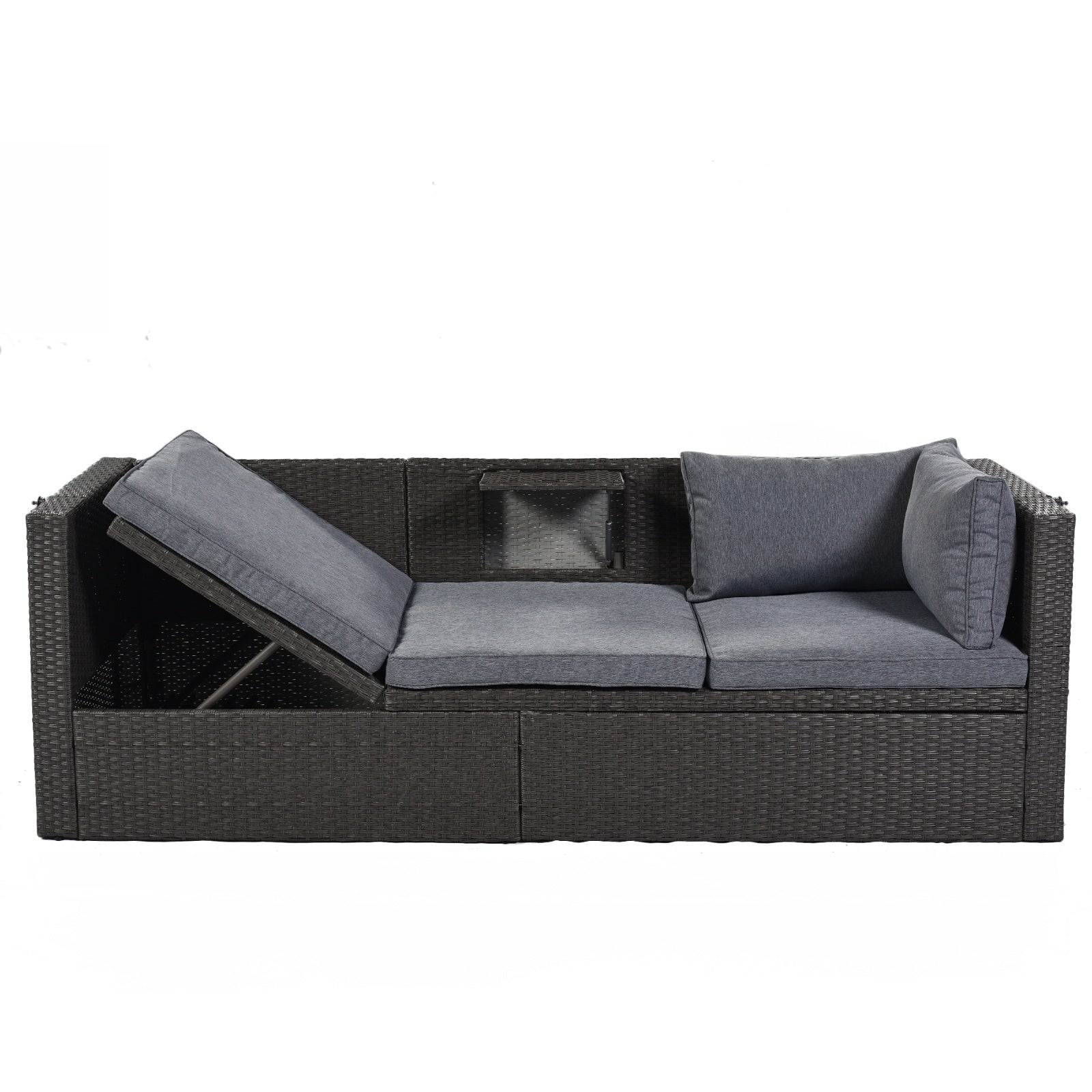 U Style Patio Rectangle Daybed With Canopy, Wicker Sectional Seating