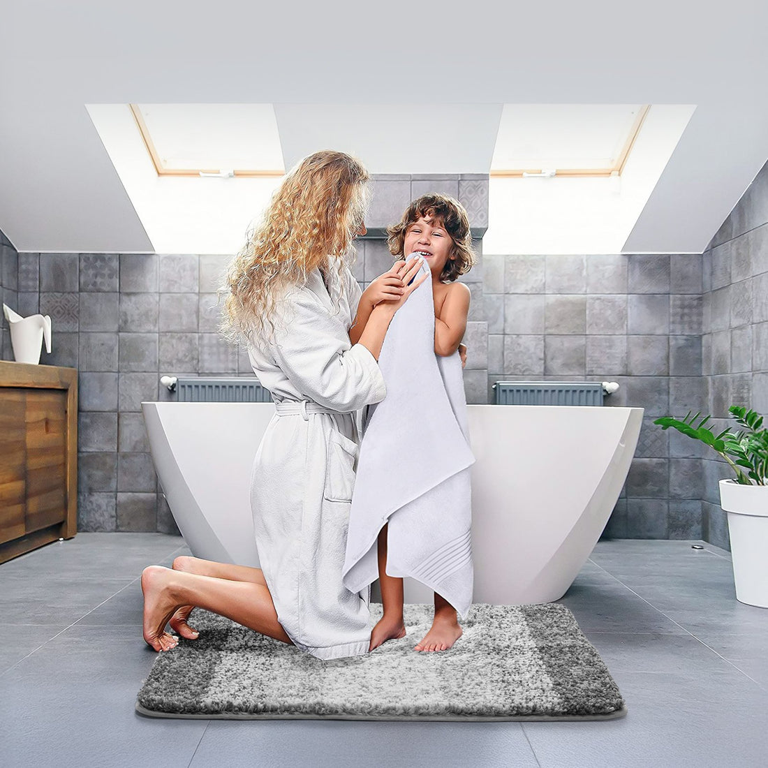 Bathroom Rug  Absorbent Soft Bath Mat Machine Washable Quick Dry Non-Slip