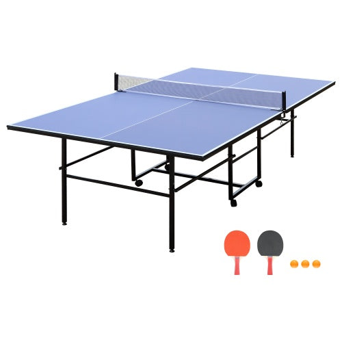 9ft Mid-Size Table Tennis Table Foldable & Portable Ping Pong Table Set For Indoor Games With Net, 2 Table Tennis Paddles And 3 Balls