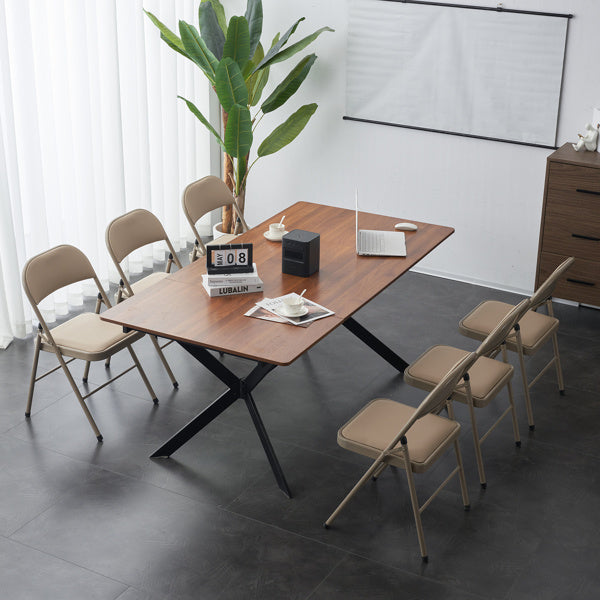 6PCS Simple Leather PVC Steel Pipe Light Brown Folding Chair Upholstered Folding Chair 40x45x78cm